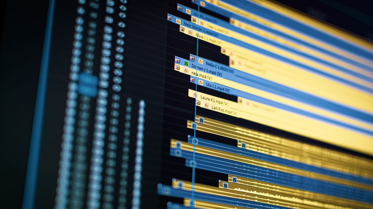 Close-up of a video editing timeline on a computer screen, showcasing modern technology.