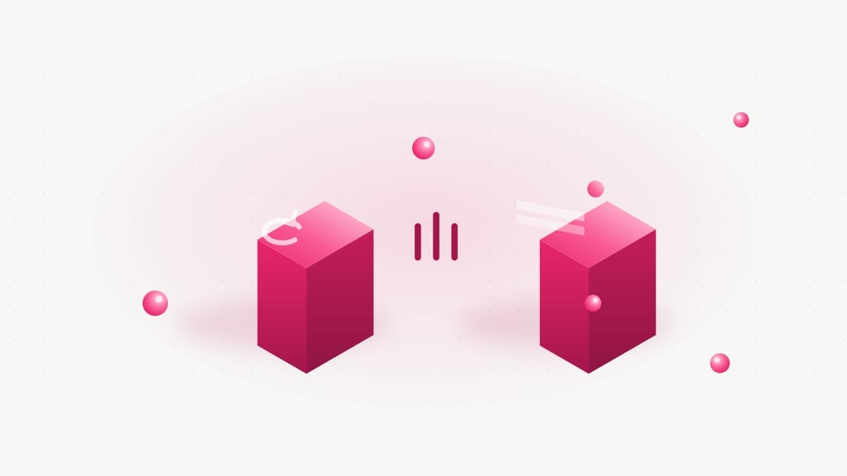 Isometric illustration in Heduno pink, for an article comparing creator platforms.